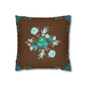 teal floral square pillowcase — vintage brown botanical throw pillow cover