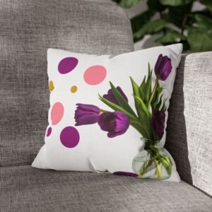 purple tulip polka dot pillowcase – floral square throw pillow cover